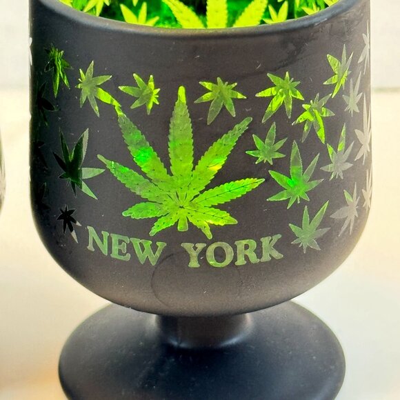 New York Bar Shot Glasses Black and Green Glass Cannabis Theme Souvenir - Picture 4 of 5